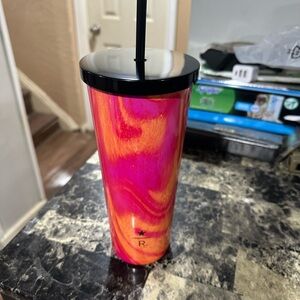 Brand New !Starbucks stainless steel Pink and Orange Swirl Tumbler with Straw